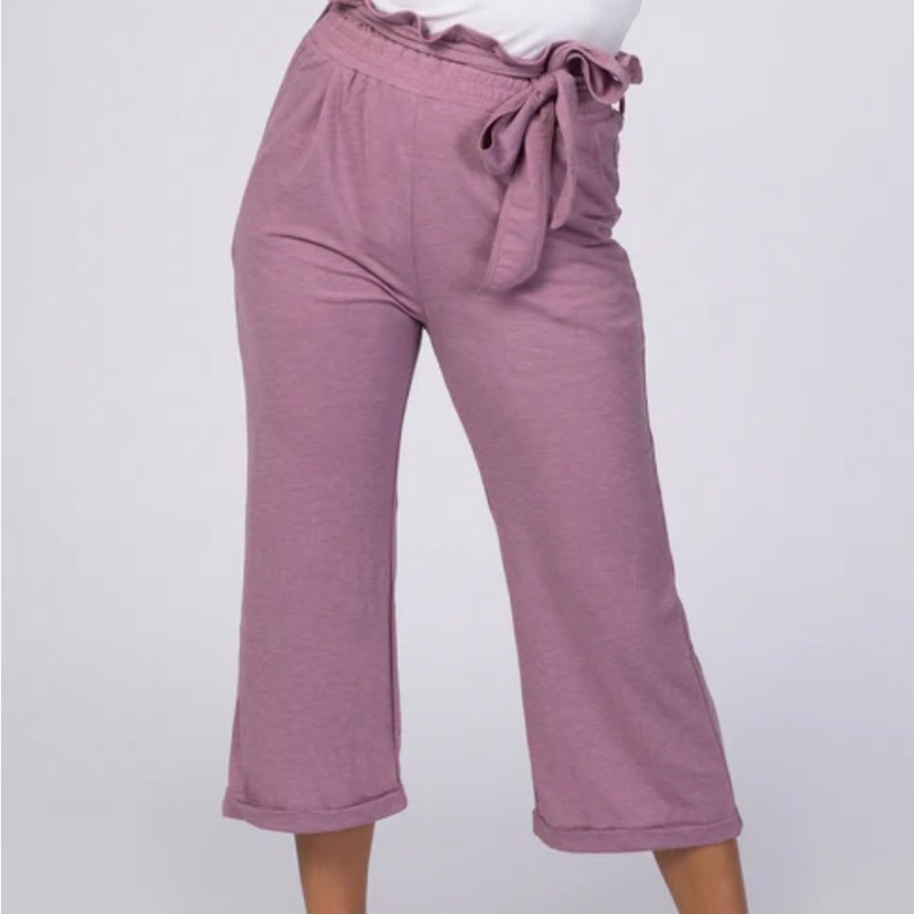 Mauve Paper Bag Waist Cropped Pants